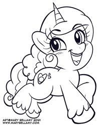 Size: 639x781 | Tagged: safe, artist:marybellamy, izzy moonbow, pony, unicorn, g5, female, looking at you, monochrome, open mouth, solo, text, unshorn fetlocks