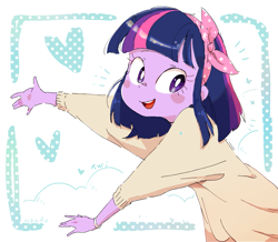 Size: 1315x1148 | Tagged: safe, artist:fuyugi, twilight sparkle, alicorn, equestria girls, g4, alternate hairstyle, cute, hairband, heart, open mouth, short hair, solo, twiabetes, twilight sparkle (alicorn), white pupils