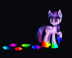 Size: 4096x3331 | Tagged: safe, artist:opal_radiance, twilight sparkle, alicorn, pony, g4, black background, cute, dripping, looking down, rainbow, rainbow paint, simple background, solo, twilight sparkle (alicorn)