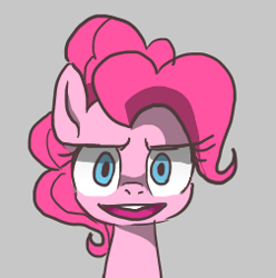 Size: 252x254 | Tagged: safe, artist:bikkisu, pinkie pie, earth pony, pony, g4, bust, green background, open mouth, simple background, slightly creepy, solo