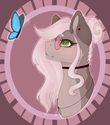 Size: 1734x1968 | Tagged: safe, artist:cosmicbrownnie, oc, oc only, oc:cosmic brownie, butterfly, pony, bust, female, mare, portrait, solo, sunglasses