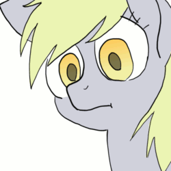 Size: 500x500 | Tagged: safe, artist:bikkisu, edit, derpy hooves, pegasus, pony, g4, animated, disturbing, exhale, female, food, frame by frame, gif, mare, muffin, not salmon, open mouth, reversed, simple background, solo, wat, white background