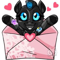 Size: 400x400 | Tagged: safe, artist:hypnosiswolf, oc, oc only, oc:gigi, pony, robot, robot pony, black sclera, dell, female, heart, mare, simple background, solo, transparent background