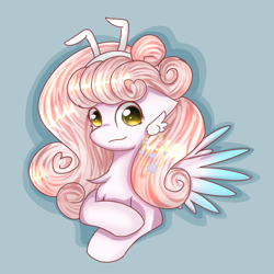 Size: 1080x1080 | Tagged: safe, artist:starflashing twinkle, oc, oc only, pegasus, pony, bunny ears, cute, hairpin, headband, jewels, looking at you, simple background, solo, wings