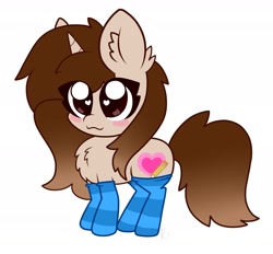 Size: 2048x1900 | Tagged: safe, artist:kittyrosie, oc, oc only, pony, unicorn, :3, chest fluff, chibi, closed mouth, clothes, cute, eyelashes, female, gradient mane, gradient tail, heart eyes, mare, ocbetes, simple background, socks, solo, striped socks, white background, wingding eyes