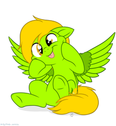 Size: 3815x4152 | Tagged: safe, artist:108-zeroforce, artist:starshade, oc, oc only, oc:lemon green, pegasus, pony, g4, base used, commission, cutie mark, female, green, lemon, lemon green, mane, mare, simple background, solo, starry eyes, tongue out, transparent background, wingding eyes, wings, ych result