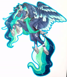 Size: 1920x2206 | Tagged: safe, artist:oneiria-fylakas, princess luna, pony, g4, alternate design, simple background, solo, traditional art, white background