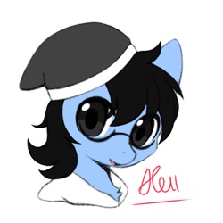 Size: 1241x1241 | Tagged: safe, artist:aleurajan, oc, oc only, earth pony, pony, beanie, bust, clothes, earth pony oc, glasses, hat, signature, simple background, solo, white background