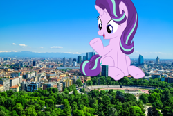 Size: 4896x3264 | Tagged: safe, starlight glimmer, pony, unicorn, g4, female, giant pony, giantess, high res, highrise ponies, irl, italy, macro, mare, milan, photo, ponies in real life