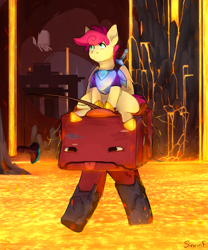 Size: 2480x2976 | Tagged: safe, artist:sinrinf, oc, oc only, oc:wallparty, pegasus, pony, :p, commission, fishing rod, high res, lava, minecraft, mushroom, nether, nether (minecraft), sitting, solo, strider, tongue out, video game, warped fungus on a stick, ych result