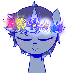 Size: 2752x2849 | Tagged: safe, artist:ce2438, oc, oc only, oc:moonlight toccata, pony, unicorn, blushing, bust, cute, eyes closed, female, floral head wreath, flower, high res, simple background, smiling, solo, transparent background