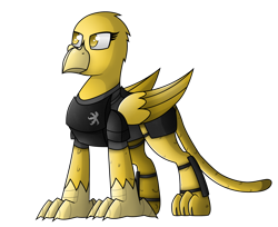 Size: 2800x2290 | Tagged: safe, artist:somber, oc, oc only, oc:golden flash, griffon, fallout equestria, armor, colored, female, griffon oc, high res, simple background, solo, transparent background