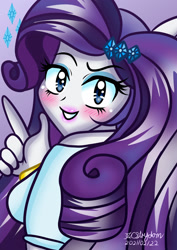 Size: 1280x1811 | Tagged: safe, artist:cosmiccutie01, rarity, equestria girls, g4, blushing, female, looking at you, ponied up, solo