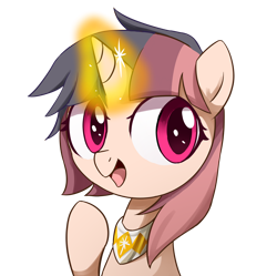 Size: 2872x2862 | Tagged: safe, artist:ce2438, oc, oc only, oc:little ghost, oc:pure dawn, pony, unicorn, bust, female, glowing horn, high res, horn, simple background, solo, transparent background