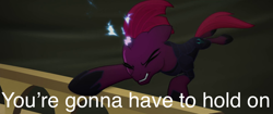 Size: 1000x419 | Tagged: safe, edit, edited screencap, screencap, tempest shadow, g4, my little pony: the movie, hoof hold, hoof shoes, ridiculous thoughts, song reference, the cranberries