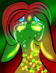 Size: 700x900 | Tagged: safe, artist:youlooklikefood, oc, oc only, pony, christmas, christmas lights, crying, floppy ears, holiday, solo