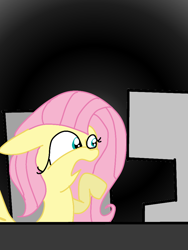 Size: 768x1024 | Tagged: safe, artist:crossovercartoons, fluttershy, pegasus, pony, g4, black background, chair, computer, confused, digital art, drawing, floppy ears, looking right, pc, pointing, raised hoof, simple background, solo