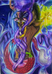 Size: 441x630 | Tagged: safe, artist:shadowingartist, discord, draconequus, g4, chaos, magic, solo, traditional art