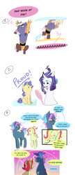 Size: 1876x4350 | Tagged: safe, artist:aztrial, rarity, oc, oc:ink smear, oc:mellifluous, oc:prink, oc:star blister, hybrid, pegasus, pony, unicorn, g4, alternate hairstyle, art dump, comic, crying, freckles, hand mirror, interspecies offspring, magical lesbian spawn, mirror, now you're thinking with portals, offspring, parent:applejack, parent:discord, parent:fluttershy, parent:rainbow dash, parent:rarity, parent:twilight sparkle, parents:discolight, parents:flutterdash, parents:rarijack, portal (valve), portal 2, portals, transgender, wing hands, wings, younger