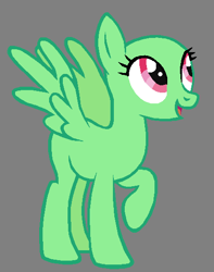 Size: 436x552 | Tagged: safe, artist:bronybase, oc, oc only, pegasus, pony, g4, bald, base, female, gray background, looking up, mare, open mouth, pegasus oc, raised hoof, simple background, smiling, wings