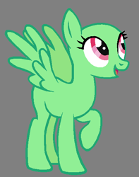 Size: 436x552 | Tagged: safe, artist:bronybase, oc, oc only, pegasus, pony, g4, bald, base, female, gray background, looking up, mare, open mouth, pegasus oc, raised hoof, simple background, smiling, solo, wings