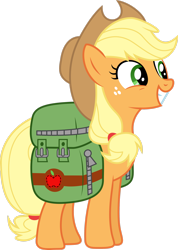 Size: 2066x2902 | Tagged: safe, artist:gamemasterluna, applejack, earth pony, pony, g4, somepony to watch over me, backpack, cute, female, high res, jackabetes, mare, simple background, smiling, solo, transparent background, vector
