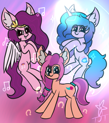 Size: 1930x2172 | Tagged: safe, artist:neonshy02, izzy moonbow, pipp petals, sunny starscout, earth pony, pegasus, pony, unicorn, g5, female, looking at you, red eyes, red-eyed pipp