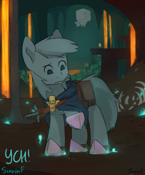 Size: 2480x2976 | Tagged: safe, artist:sinrinf, pony, any gender, any race, any species, commission, fire, high res, lava, minecraft, nether, nether (minecraft), solo, soul sand valley, sword, video game, weapon, ych sketch, your character here