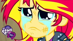 Size: 1280x720 | Tagged: safe, screencap, sunset shimmer, equestria girls, g4, my little pony equestria girls, crying, cute, defeated, equestria girls logo, sad, shimmerbetes