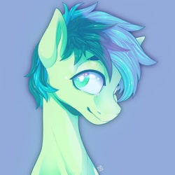 Size: 1080x1080 | Tagged: safe, artist:yumkandie, sandbar, earth pony, pony, g4, blue background, bust, simple background, solo, white pupils