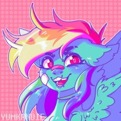 Size: 1080x1080 | Tagged: safe, artist:yumkandie, part of a set, rainbow dash, pegasus, pony, g4, bandaid on nose, bust, colored pupils, eyebrows, scar, solo