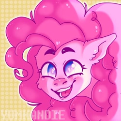 Size: 1080x1080 | Tagged: safe, artist:yumkandie, part of a set, pinkie pie, earth pony, pony, g4, bust, cheek fluff, colored pupils, eyebrows, solo