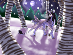 Size: 1200x900 | Tagged: safe, artist:malinraf1615, oc, oc only, pony, unicorn, female, mare, snow, solo, tail wings, tree