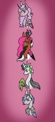 Size: 264x579 | Tagged: safe, artist:solarist97, oc, oc only, oc:prince concord, oc:prince crius, oc:princess fallacious, oc:princess skyla, hybrid, bust, female, interspecies offspring, male, offspring, parent:discord, parent:princess celestia, parents:dislestia, siblings