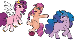 Size: 1280x720 | Tagged: safe, artist:mothermossy, izzy moonbow, pipp petals, sunny starscout, earth pony, pegasus, pony, unicorn, g5, deviantart watermark, female, mare, obtrusive watermark, red eyes, red-eyed pipp, simple background, transparent background, unshorn fetlocks, watermark
