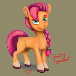 Size: 3035x3034 | Tagged: safe, artist:btbunny, derpibooru exclusive, sunny starscout, earth pony, pony, g5, braid, coat markings, colored hooves, eyebrows, fetlock tuft, high res, looking at you, smiling, smiling at you, socks (coat markings), spoiler, unshorn fetlocks