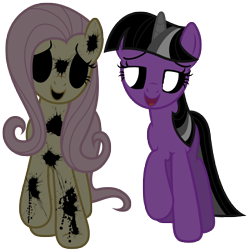 Size: 7000x6992 | Tagged: safe, fluttershy, twilight sparkle, pegasus, pony, unicorn, g4, magical mystery cure, .exe, a true true friend, bedroom eyes, blank eyes, duo, evil, evil twilight, fanart, female, flutter island, ink, looking at each other, mare, rainbow.exe, simple background, smiling, transparent background, vector, white pupils