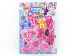 Size: 800x600 | Tagged: safe, cheerilee (g3), pinkie pie (g3), scootaloo (g3), starsong, toola roola, earth pony, pegasus, pony, unicorn, g3, g3.5, g4, beautiful makeup, bootleg, bootleg logo, brush, crown, g4 to g3, g4 to g3.5, generation leap, glasses, hair dryer, jewelry, mirror, my little beautiful makeup, nails, necklace, not rainbow dash, not twilight sparkle, perfume, photo, regalia, simple background, toy, white background