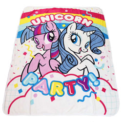 Size: 1000x1000 | Tagged: safe, rarity, twilight sparkle, alicorn, pony, unicorn, g4, official, blanket, confetti, merchandise, party, twilight sparkle (alicorn), unicorn master race