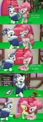 Size: 1920x5400 | Tagged: safe, artist:red4567, li'l cheese, pinkie pie, rarity, earth pony, pony, unicorn, g4, the last problem, 3d, clothes, comic, cute, female, filly, hammerspace hair, li'l cheesebetes, magazine, older, older pinkie pie, older rarity, open mouth, pinkie's magic hair, robe, source filmmaker, trio, trio female