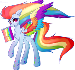 Size: 1079x1015 | Tagged: safe, artist:citrus-flamingo, rainbow dash, pegasus, pony, g4, chest fluff, colored wings, female, gay pride, gradient wings, multicolored wings, pride, pride flag, pride month, rainbow power, rainbow wings, simple background, solo, white background, wings