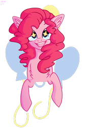 Size: 1000x1500 | Tagged: safe, artist:citrus-flamingo, pinkie pie, earth pony, pony, g4, chest fluff, cutie mark background, female, simple background, solo, starry eyes, transparent background, wingding eyes