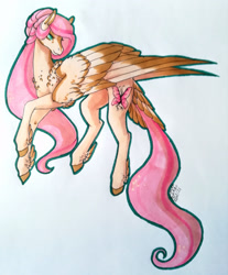 Size: 1920x2319 | Tagged: safe, artist:oneiria-fylakas, fluttershy, pony, g4, solo, tail feathers, traditional art