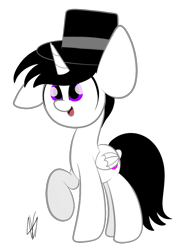 Size: 745x981 | Tagged: safe, artist:sugarcloud12, oc, oc only, alicorn, pony, hat, male, raised hoof, simple background, solo, stallion, top hat, transparent background