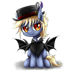 Size: 2432x2328 | Tagged: safe, artist:ce2438, oc, oc only, oc:vesper flare, bat pony, pony, clothes, female, filly, hat, high res, simple background, solo, white background