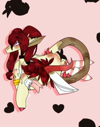 Size: 801x1024 | Tagged: safe, artist:yoonah, oc, oc only, cow plant pony, monster pony, original species, plant pony, pony, augmented tail, choker, colored hooves, forked tongue, heart, horns, plant, solo, tongue out