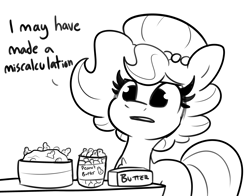 Size: 3820x3000 | Tagged: safe, artist:tjpones, oc, oc only, oc:brownie bun, earth pony, pony, horse wife, black and white, butter, female, food, grayscale, high res, mare, monochrome, peanut, peanut butter, simple background, solo, white background