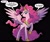 Size: 1382x1166 | Tagged: safe, idw, pinkie pie, alicorn, pony, friendship is magic #57, g4, my little pony: friendship is magic (idw), alicornified, altered cutie mark, black background, evil smile, female, grin, horse shoes, mare, pinkiecorn, princess of chaos, princess pinkie pie, race swap, simple background, smiling, solo, speech bubble, spread wings, wings, xk-class end-of-the-world scenario