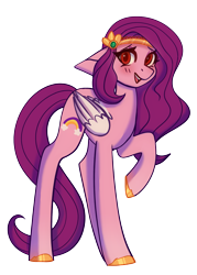 Size: 1627x2268 | Tagged: safe, artist:raya, pipp petals, pegasus, pony, g5, blushing, cute, female, long legs, looking at you, mare, open mouth, raised hoof, red eyes, red-eyed pipp, simple background, skinny pipp, solo, transparent background