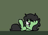 Size: 192x140 | Tagged: safe, artist:plunger, oc, oc only, oc:filly anon, earth pony, pony, animated, bellyrubs, cute, eyes closed, female, filly, green background, hoofy-kicks, laughing, lying down, mouse cursor, ocbetes, on back, open mouth, simple background, smiling, solo, tickling